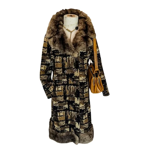 Vintage 60s Tapestry Coat with Faux Fur Trim RARE - Picture 3 of 11